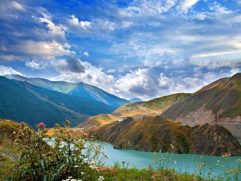 Mountain Lake Landscape — Blue, Serene, Daytime, Photograph