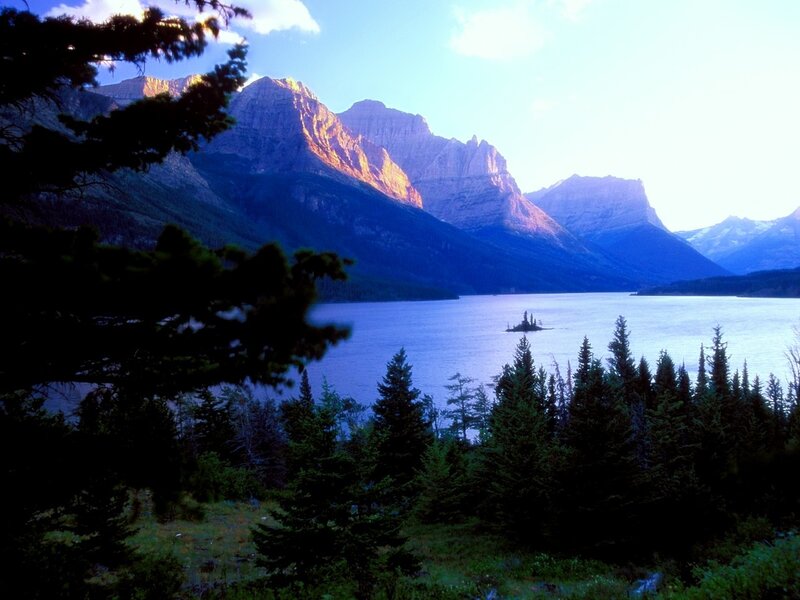 Mountain Lake Landscape — Blue, Serene, Dusk, Photograph