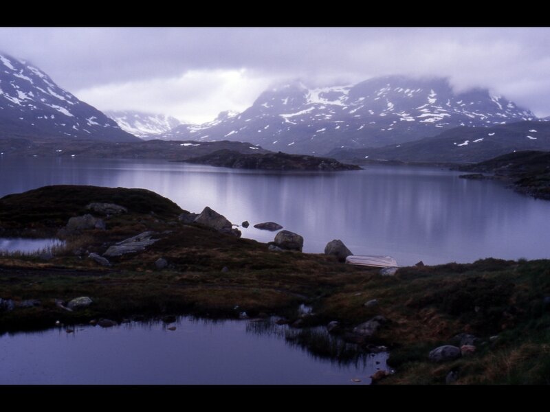 Mountain Lake Landscape — Blue, Serene, Dusk