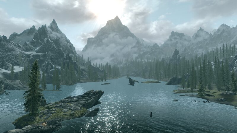 Mountain Lake Landscape — Blue, Serene, Morning, 3d Render