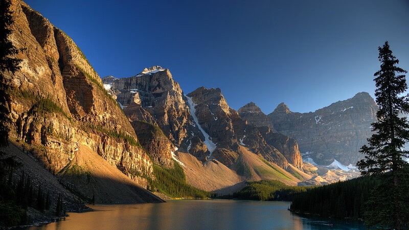 Mountain Lake Landscape — Blue, Serene, Morning