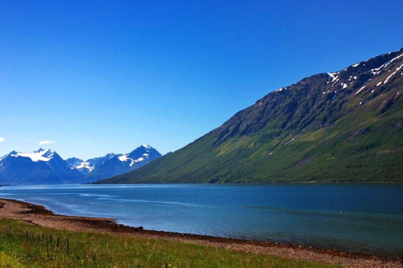 Mountain Lake Landscape — Blue, Serene, Summer, Photograph