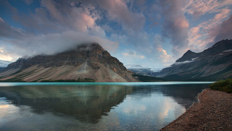 Mountain Lake Landscape — Blue, Serene, Sunrise