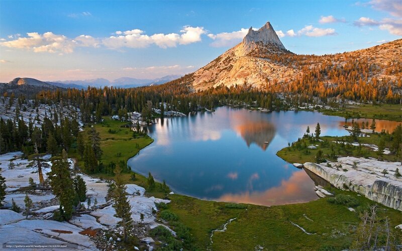 Mountain Lake Landscape — Blue, Serene, Sunset, Photograph, Forest