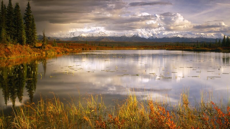 Mountain Lake Landscape — Blue, Serene, Sunset, Photograph, Snow-capped Mountains