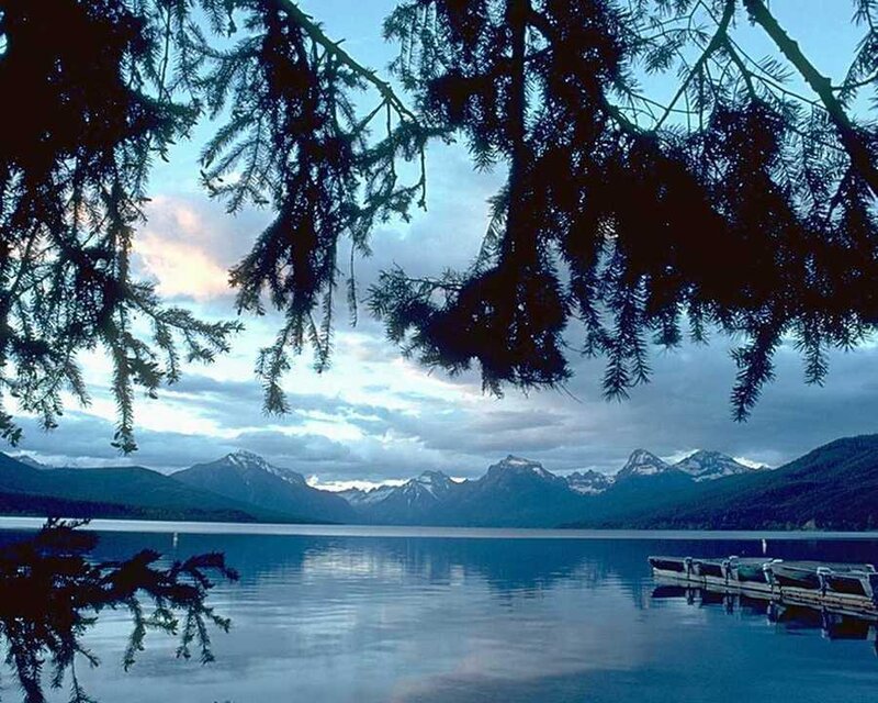 Mountain Lake Landscape — Blue, Serene, Sunset, Photograph