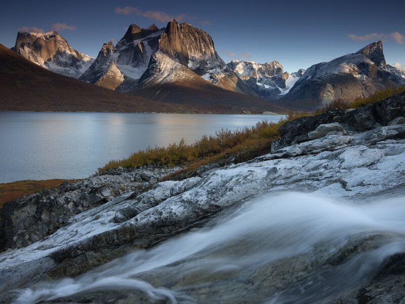 Mountain Lake Landscape — Blue, Serene, Sunset