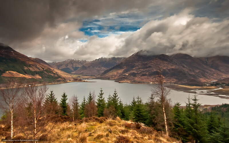 Mountain Lake Landscape — Brown, Dramatic, Afternoon, Photograph, Mountains, Trees