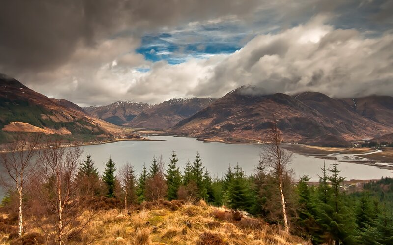 Mountain Lake Landscape — Brown, Dramatic, Autumn, Photograph