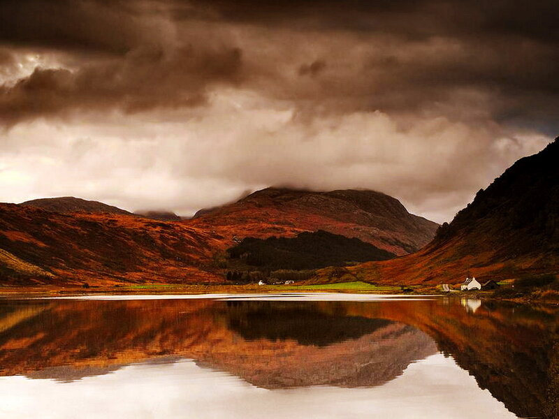 Mountain Lake Landscape — Brown, Dramatic, Autumn
