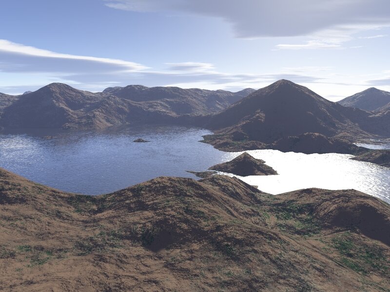 Mountain Lake Landscape — Brown, Serene, Afternoon, 3d Render