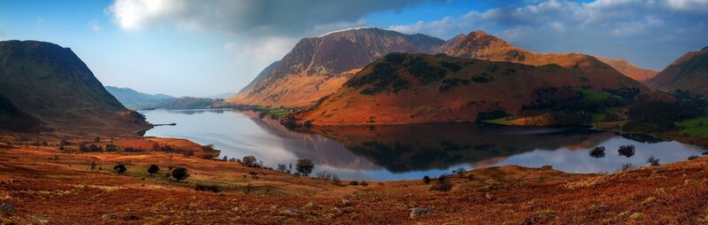 Mountain Lake Landscape — Brown, Serene, Afternoon