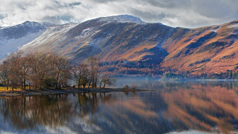 Mountain Lake Landscape — Brown, Serene, Autumn