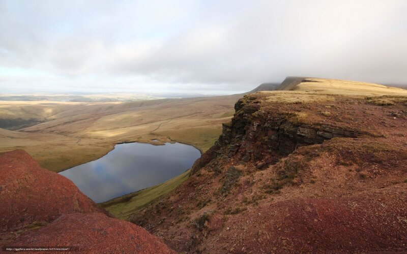 Mountain Lake Landscape — Brown, Serene, Morning