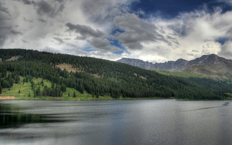 Mountain Lake Landscape — Clouds, Gray