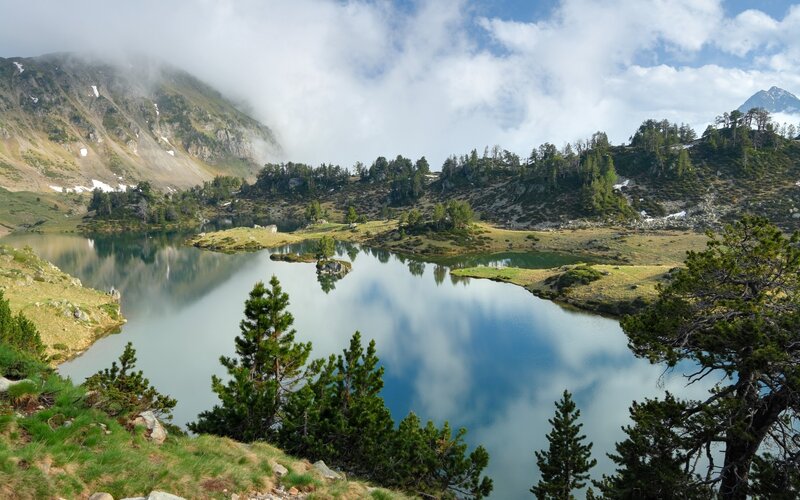 Mountain Lake Landscape — Clouds, White