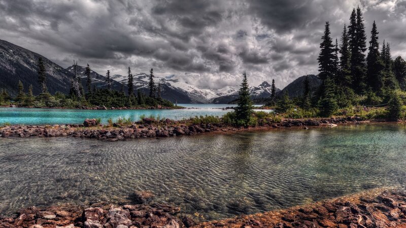 Mountain Lake Landscape — Dramatic, Gray