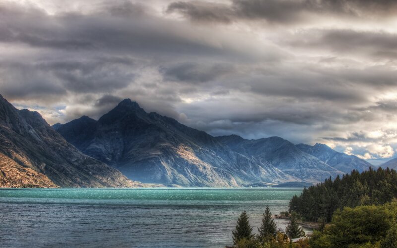 Mountain Lake Landscape — Dramatic, Green