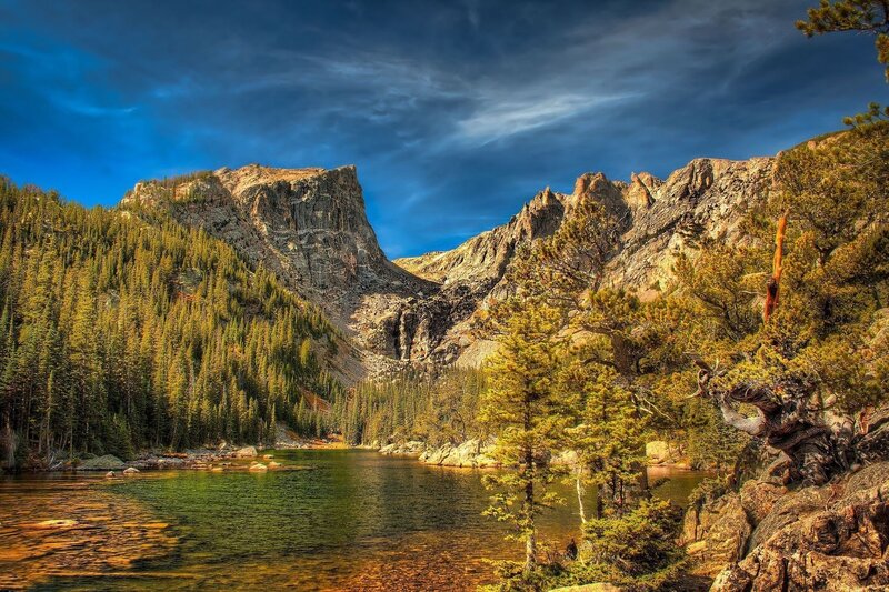 Mountain Lake Landscape — Dramatic, Trees