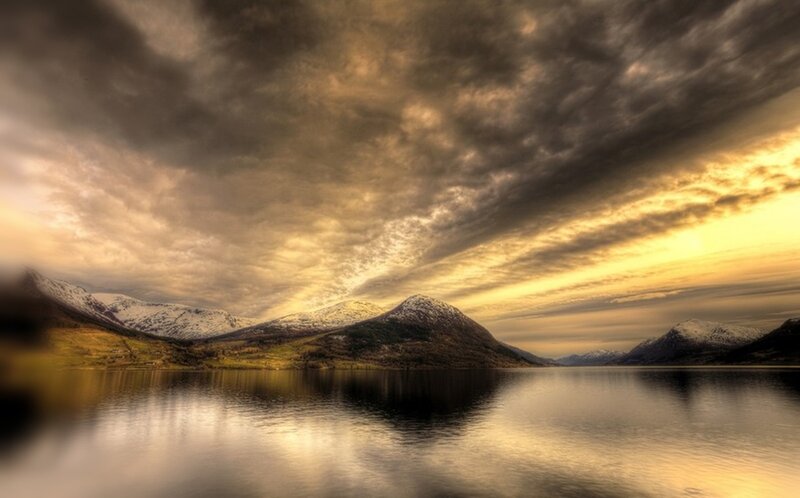 Mountain Lake Landscape — Gold, Dramatic