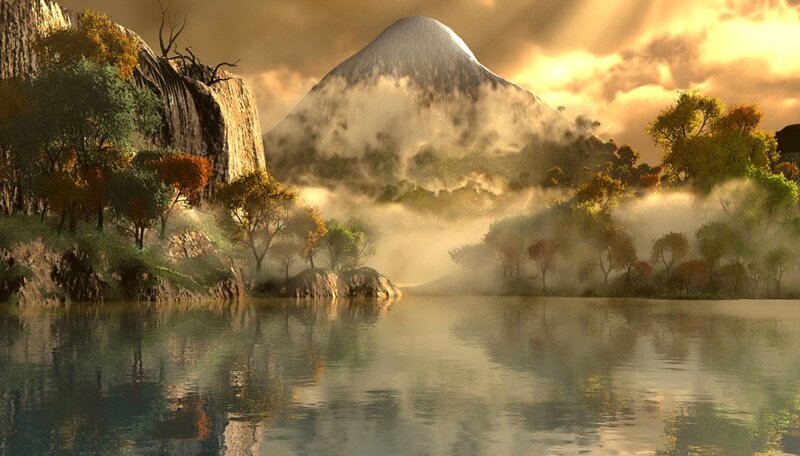 Mountain Lake Landscape — Gold
