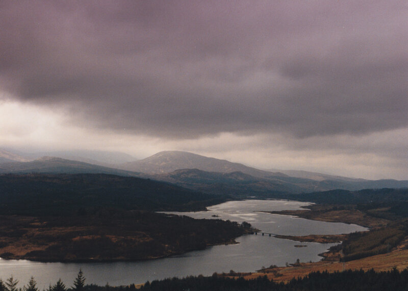 Mountain Lake Landscape — Gray, Dramatic, Photograph, Mountains, Bridge