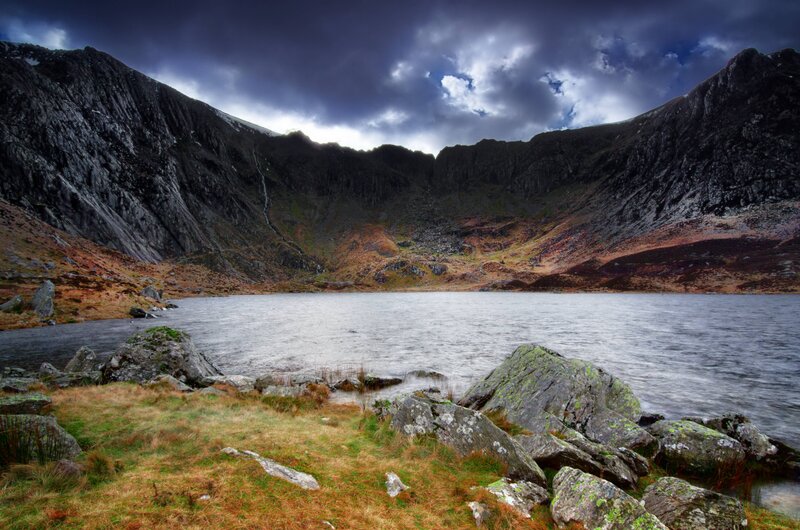 Mountain Lake Landscape — Gray, Dramatic, Photograph, Mountains