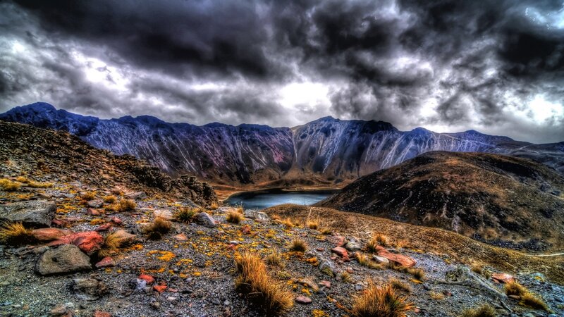 Mountain Lake Landscape — Gray, Dramatic, Photograph