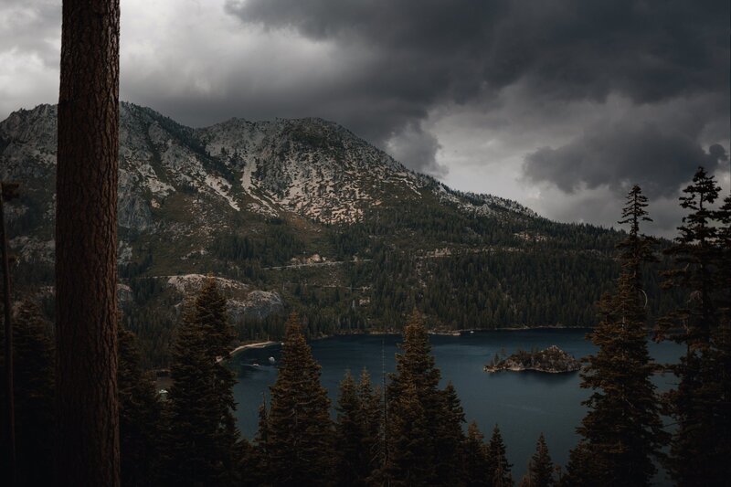 Mountain Lake Landscape — Gray, Dramatic, Photograph, Trees