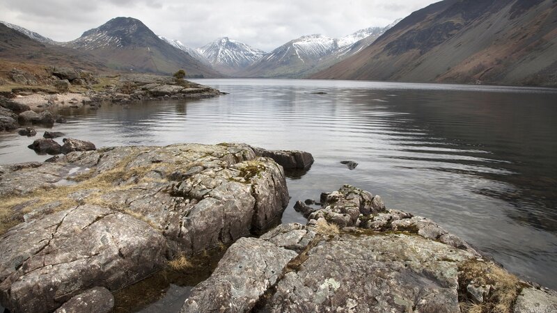 Mountain Lake Landscape — Gray, Serene, Morning, Photograph