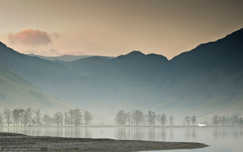 Mountain Lake Landscape — Gray, Serene, Morning