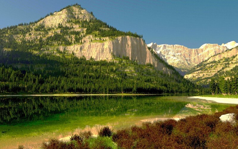 Mountain Lake Landscape — Green, Brown
