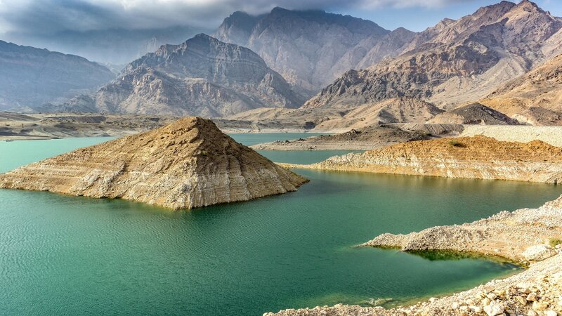 Mountain Lake Landscape — Green, Dramatic, Afternoon, Photograph, Mountains, Island