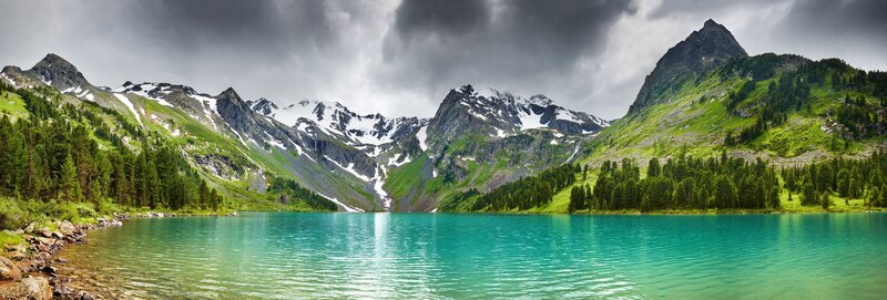 Mountain Lake Landscape — Green, Dramatic, Afternoon, Photograph, Mountains, Trees