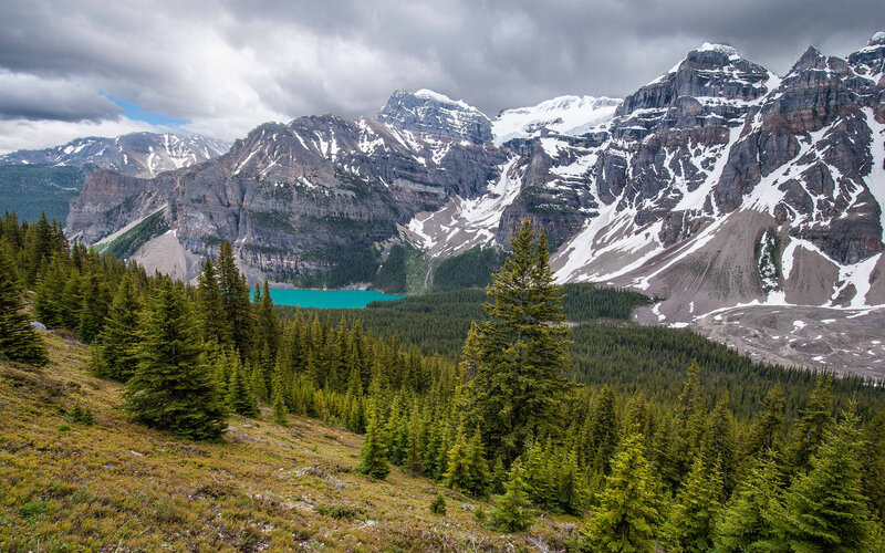 Mountain Lake Landscape — Green, Dramatic, Afternoon, Photograph, Pine Trees