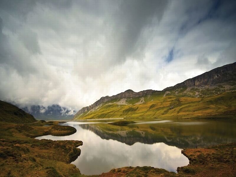 Mountain Lake Landscape — Green, Dramatic, Afternoon, Photograph