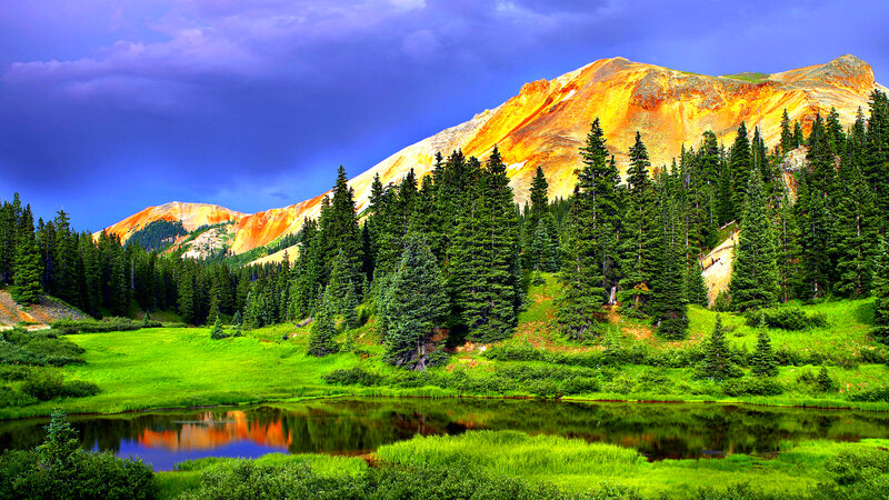 Mountain Lake Landscape — Green, Dramatic, Afternoon, Photograph, Trees, Mountains