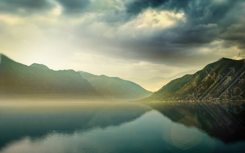 Mountain Lake Landscape — Green, Dramatic, Morning, Photograph, Mountains, Clouds