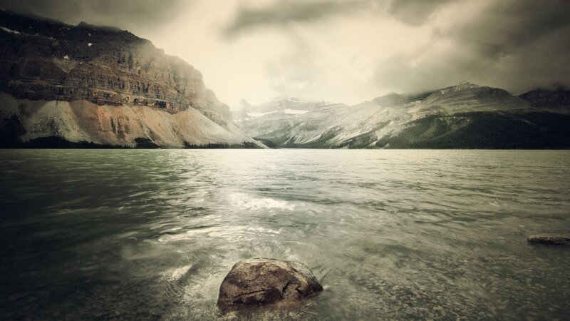 Mountain Lake Landscape — Green, Dramatic, Photograph, Mountains, Rock