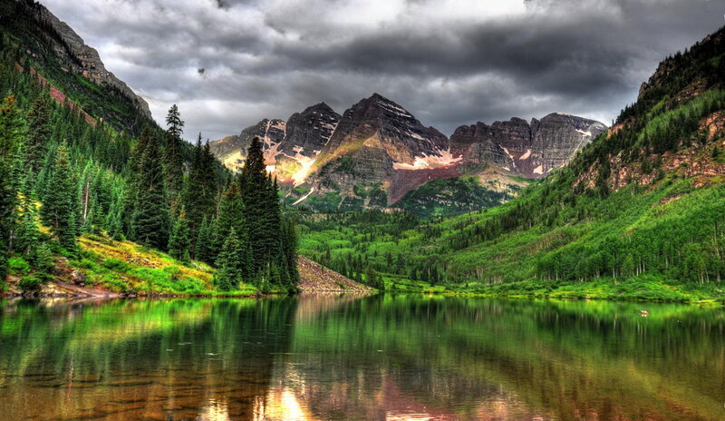 Mountain Lake Landscape — Green, Dramatic, Photograph, Trees