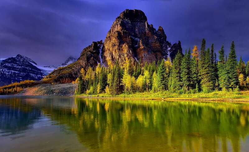 Mountain Lake Landscape — Green, Dramatic, Sunset, Photograph, Trees