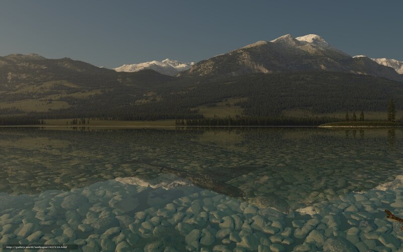 Mountain Lake Landscape — Green, Serene, Afternoon, 3d Render, Mountains, Forest