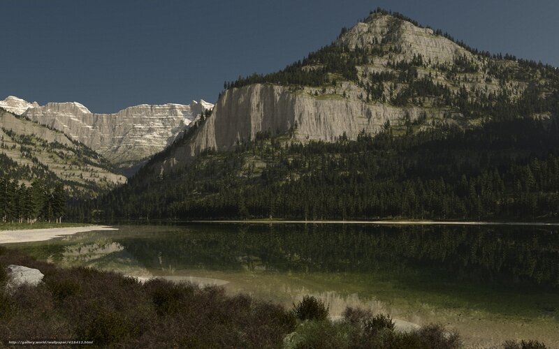 Mountain Lake Landscape — Green, Serene, Afternoon, 3d Render, Mountains