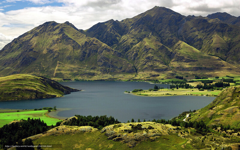 Mountain Lake Landscape — Green, Serene, Afternoon, Photograph, Mountains, Fields