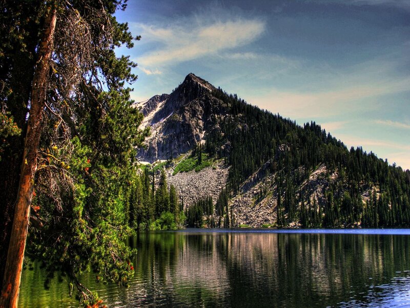 Mountain Lake Landscape — Green, Serene, Afternoon, Photograph, Trees, Sky
