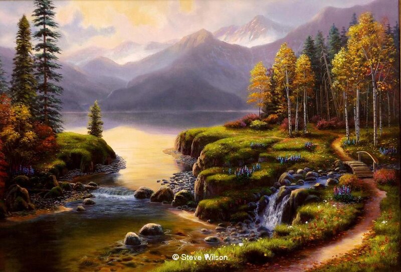Mountain Lake Landscape — Green, Serene, Autumn