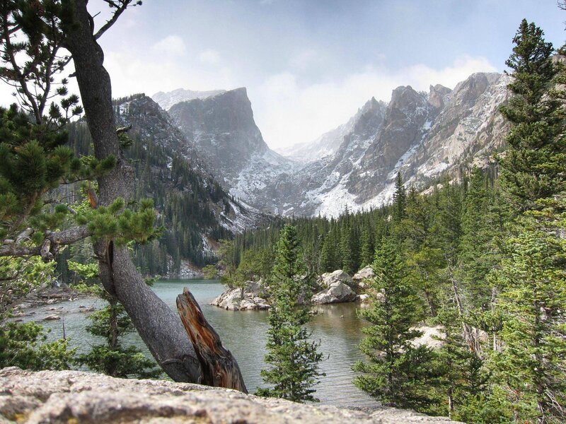 Mountain Lake Landscape — Green, Serene, Summer, Photograph, Trees, Mountains
