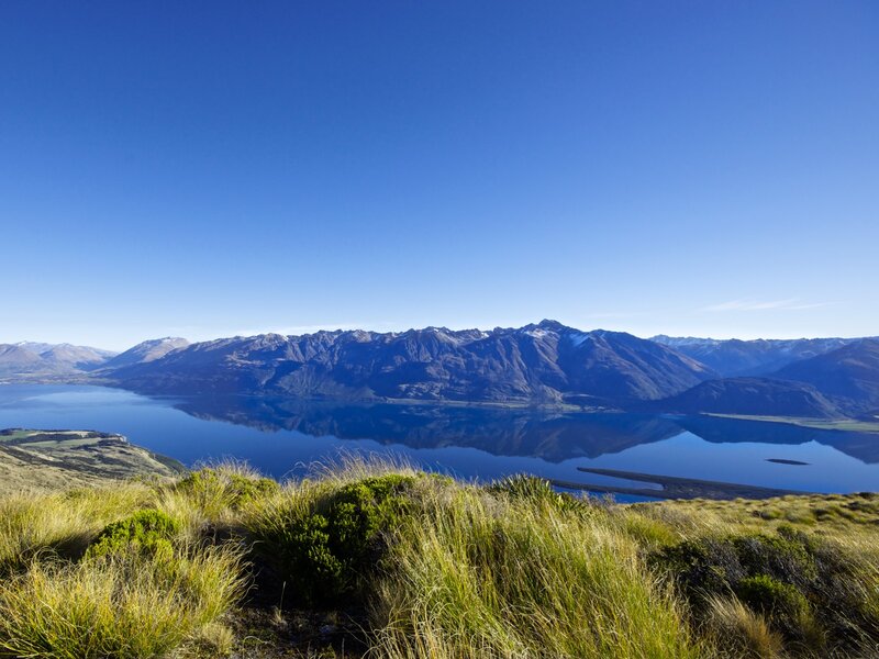 Mountain Lake Landscape — Mountains, Grass