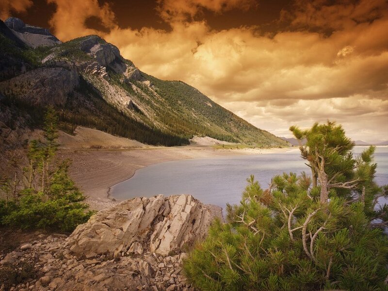 Mountain Lake Landscape — Orange, Photograph