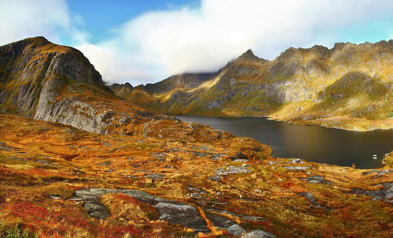 Mountain Lake Landscape — Orange, Serene